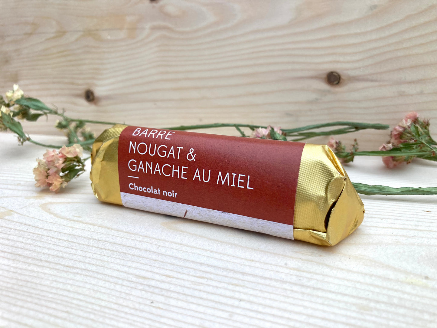 Barre nougat, ganache au miel et chocolat noir