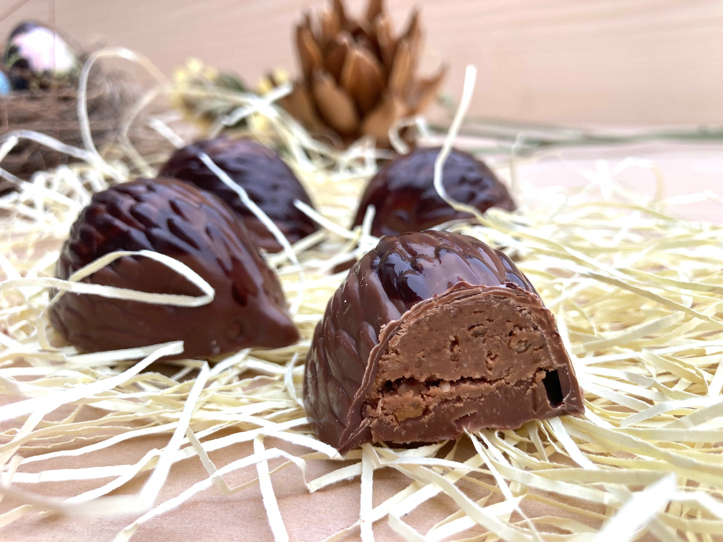 Petites souris en chocolat garnies de praliné noisette